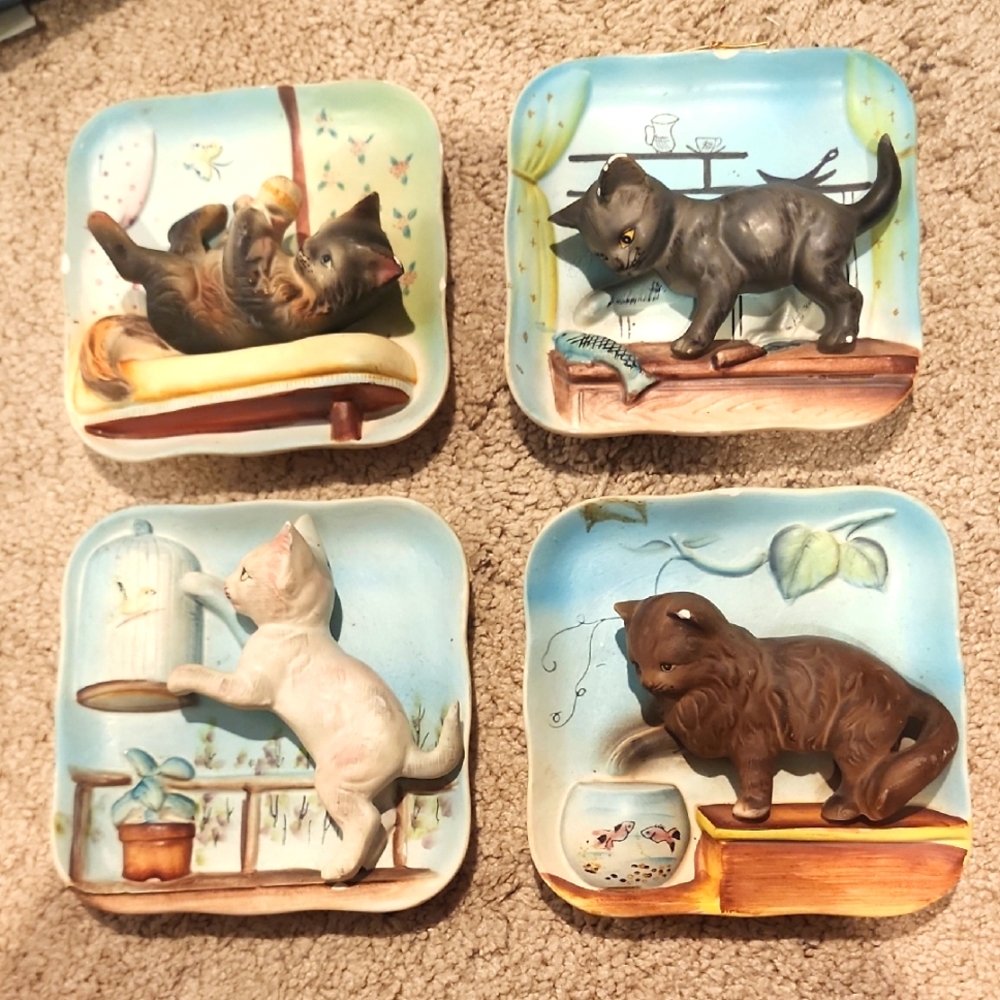 Vintage 1950's Wall Art. 3d Kittens At Play Brand Napco